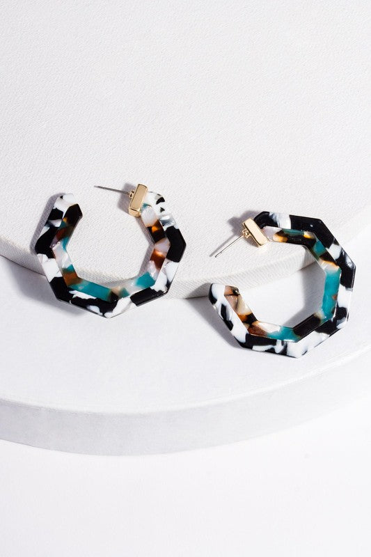 Shades of Teal Tortoise Shell Hoops