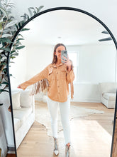 Load image into Gallery viewer, Camel Suede Fringe Shacket
