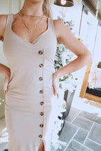 Load image into Gallery viewer, Fitted Button Midi Dress- Tan
