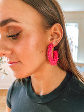 Load image into Gallery viewer, Hot Pink Beaded Hoops
