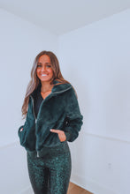 Load image into Gallery viewer, Hunter Green Faux Fur Bomber Jacket
