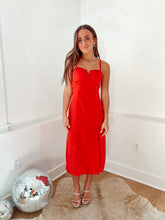 Load image into Gallery viewer, Rachel Red Midi Satin Dress
