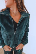 Load image into Gallery viewer, Hunter Green Faux Fur Bomber Jacket
