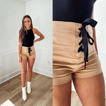 Load image into Gallery viewer, Riley Ribbon Lace Up Shorts // CAMEL
