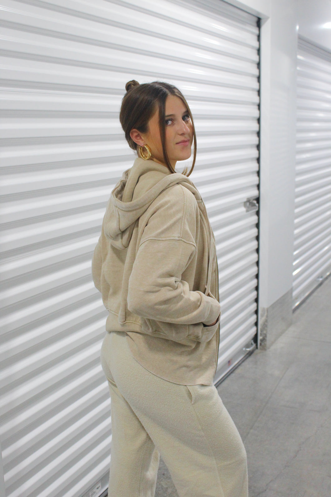 Fleece Hoodie Jacket with Pockets //Natural