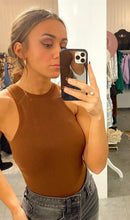 Load image into Gallery viewer, Ribbed Racerback Bodysuit / Cognac

