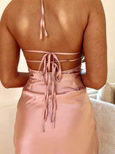 Load image into Gallery viewer, Blush Satin Tie Back Mini Dress
