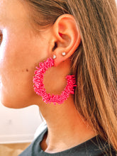 Load image into Gallery viewer, Hot Pink Beaded Hoops
