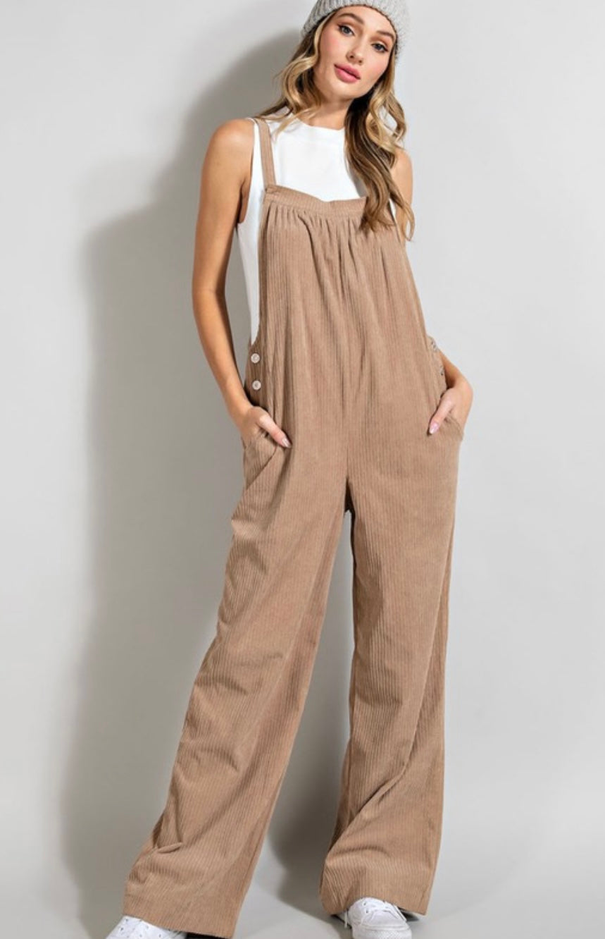 Slouchy Corduroy Overalls// Camel