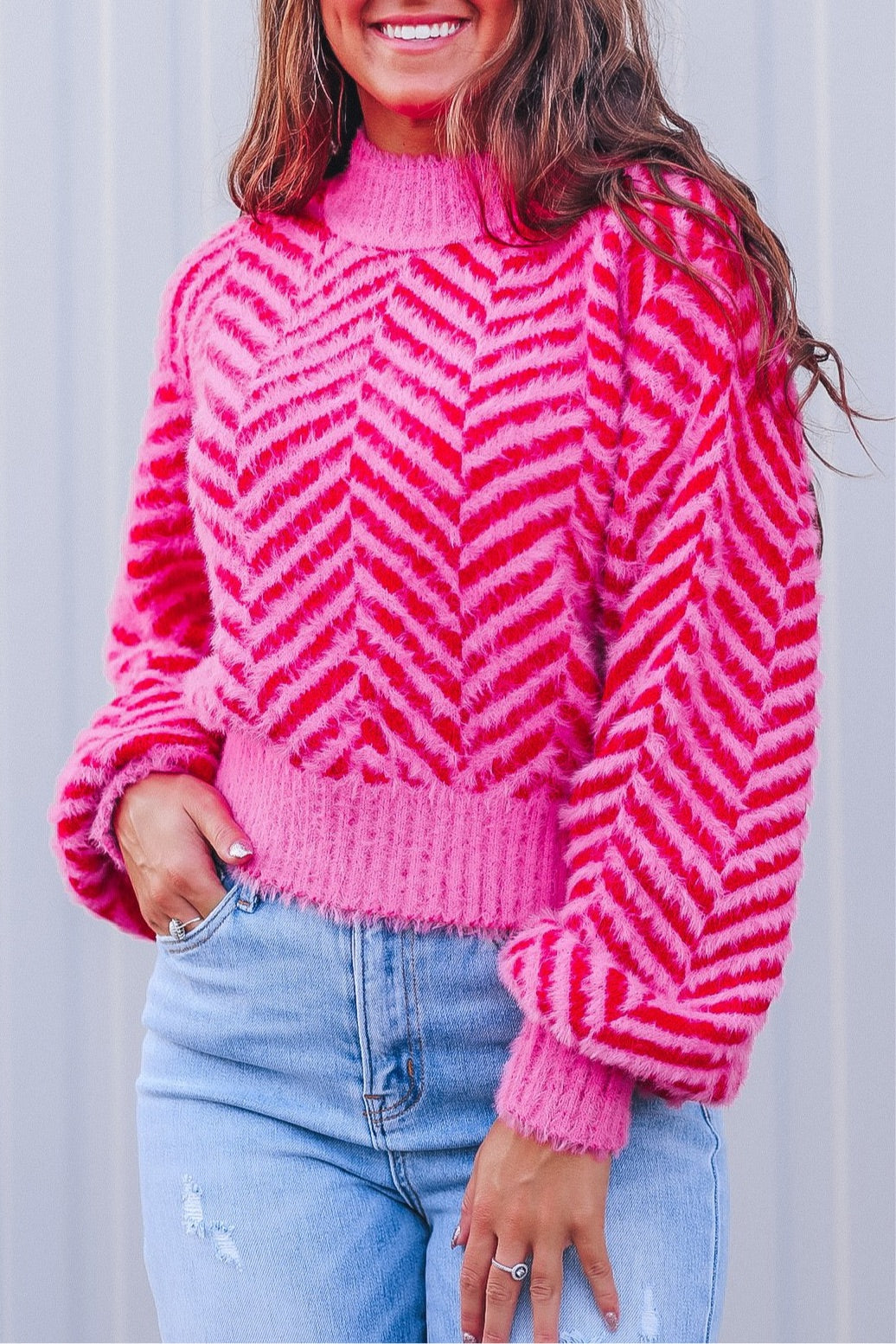 Pretty in Pink Herringbone Sweater