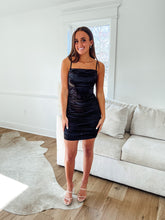 Load image into Gallery viewer, Black Satin Corset Mini Dress
