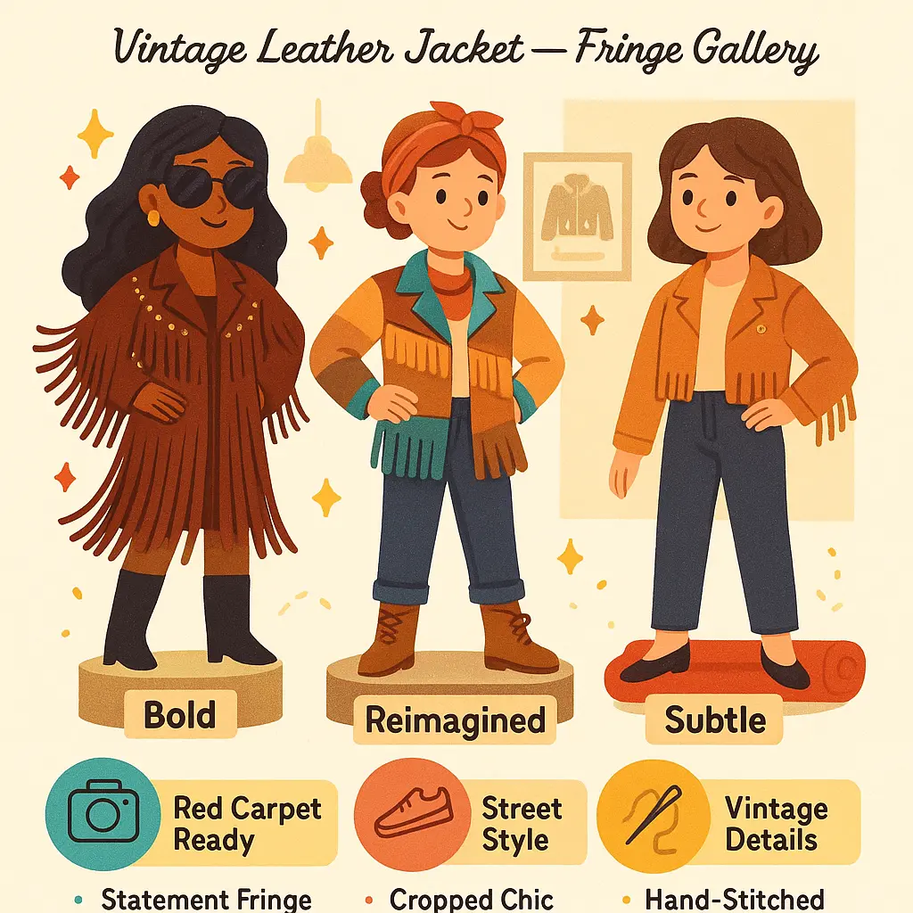 leather gallery fringe jacket - Vintage