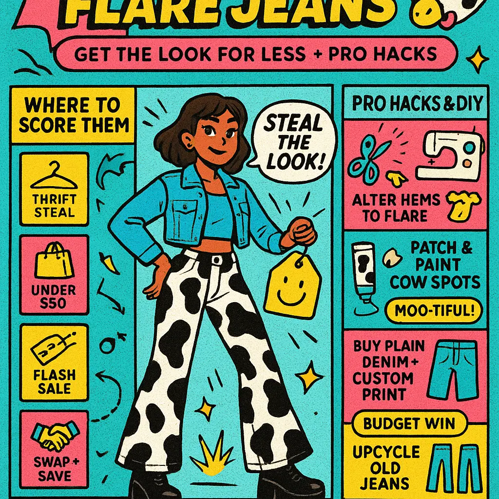 cow print flare jeans - Denim