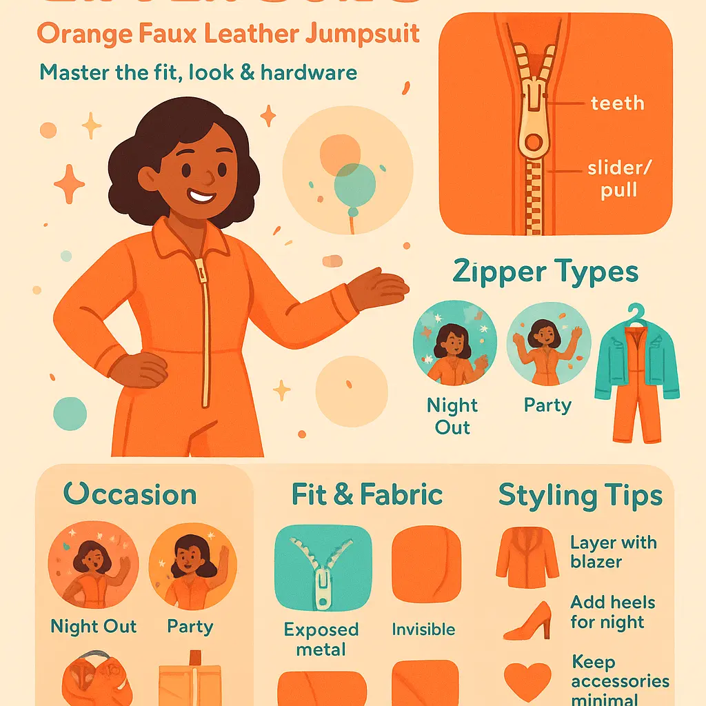 orange faux leather jumpsuit - Zipper