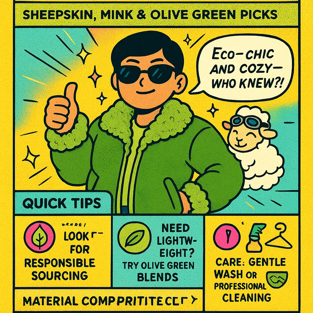 green fur bomber jacket - Sheepskin