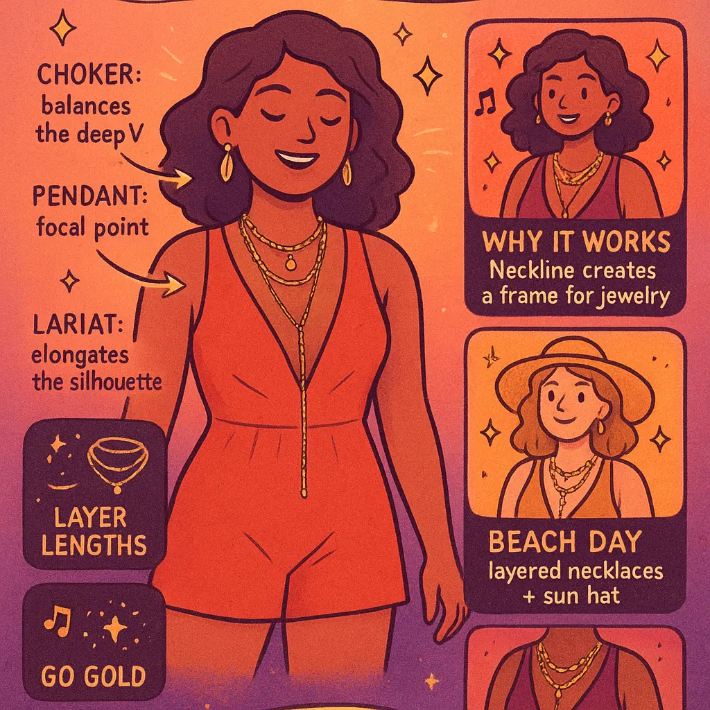 plunge neckline romper - Jewelry